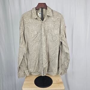 Lucky Brand John Robshaw Pearl Snap Shirt XXL Beige Cotton Western Print